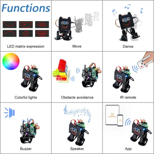 Freenove Bipedal Robot Kit for Raspberry Pi Pico (W), LED Matrix, Obstacle Avoidance, RGB Lights, Buzzer, Speaker, Remote, App - Image 3