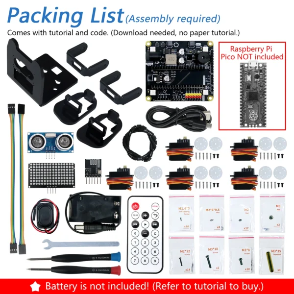 Freenove Bipedal Robot Kit for Raspberry Pi Pico (W), LED Matrix, Obstacle Avoidance, RGB Lights, Buzzer, Speaker, Remote, App - Image 2