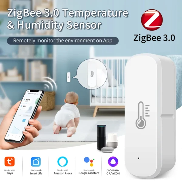 Zigbee 3.0 Smart Temperature Humidity Sensor Thermometer Hygrometer for Tuya Smart Home Alexa Google Assistant Battery Powered