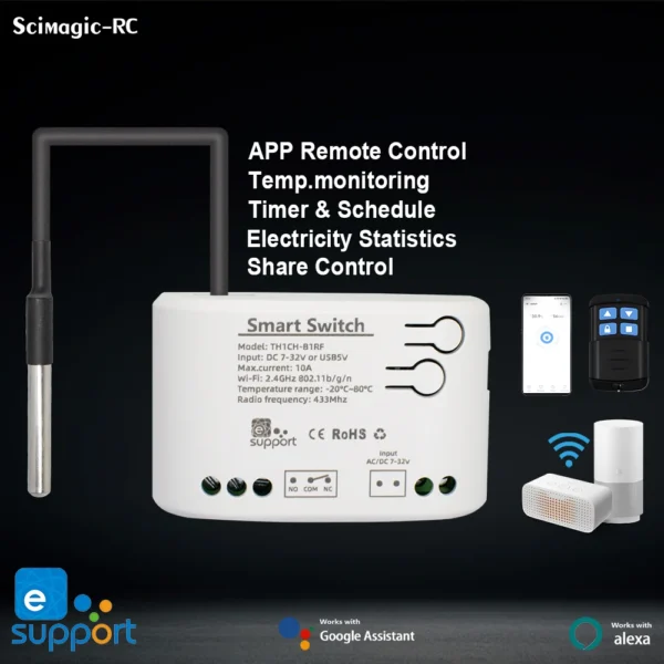 WiFi Smart 7V-32V Temperature Humidity Monitoring Thermostat Sensor Passive Dry Contact WiFi Switch Relay Alexa Compatible - Image 4